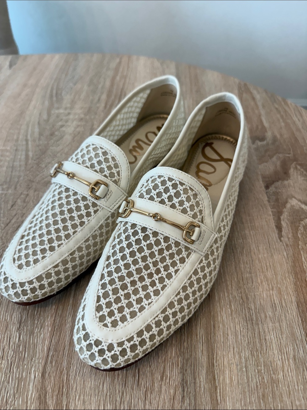 Sam Edelman Cream White Mesh Leather Bit Loafers for women size 7 (37)